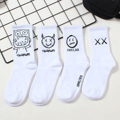 4 Pairs Cartoon Print Socks Fun Mid Tube Socks Women's Stockings