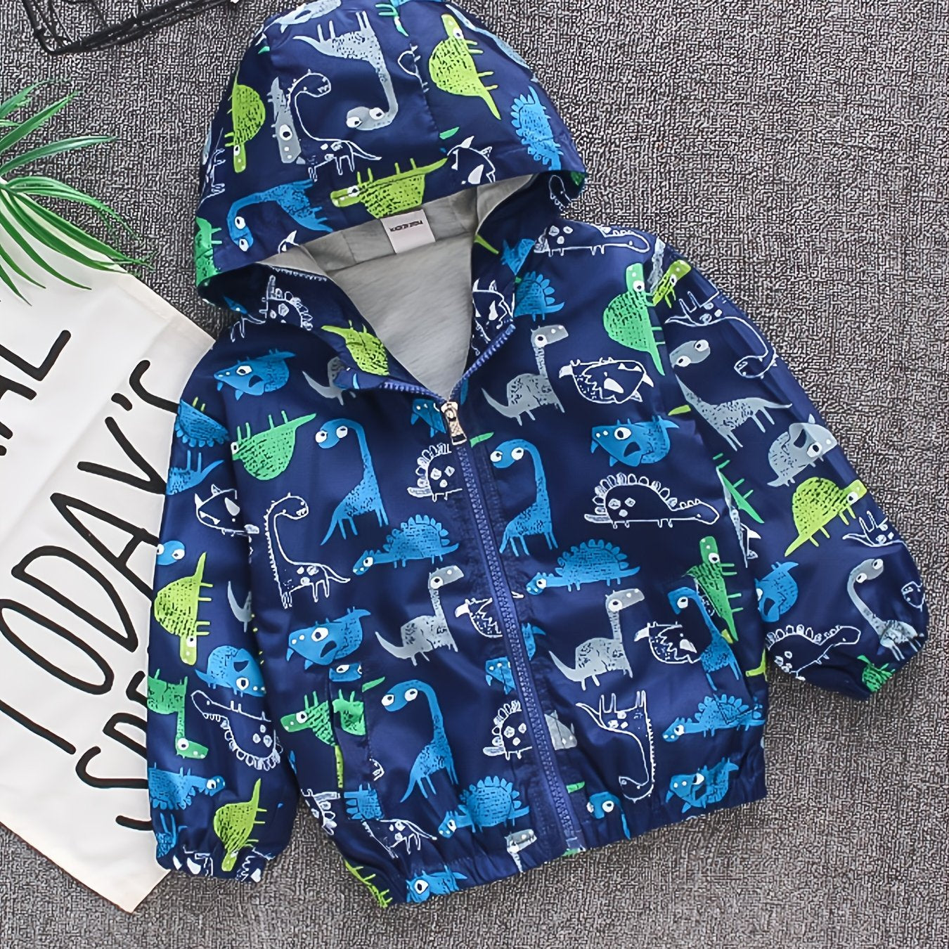 Kids Cartoon Dinosaur Zipper Hooded Jacket