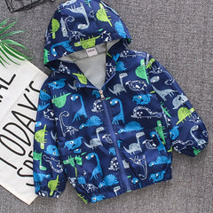 Kids Cartoon Dinosaur Zipper Hooded Jacket