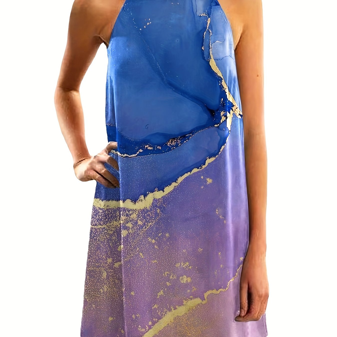 Marble Print Gradient Spaghetti Dress Summer Mini Dress