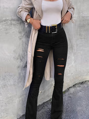 High Waist Ripped Bootcut Denim Jeans Slim Fitting Flare Legs Pants