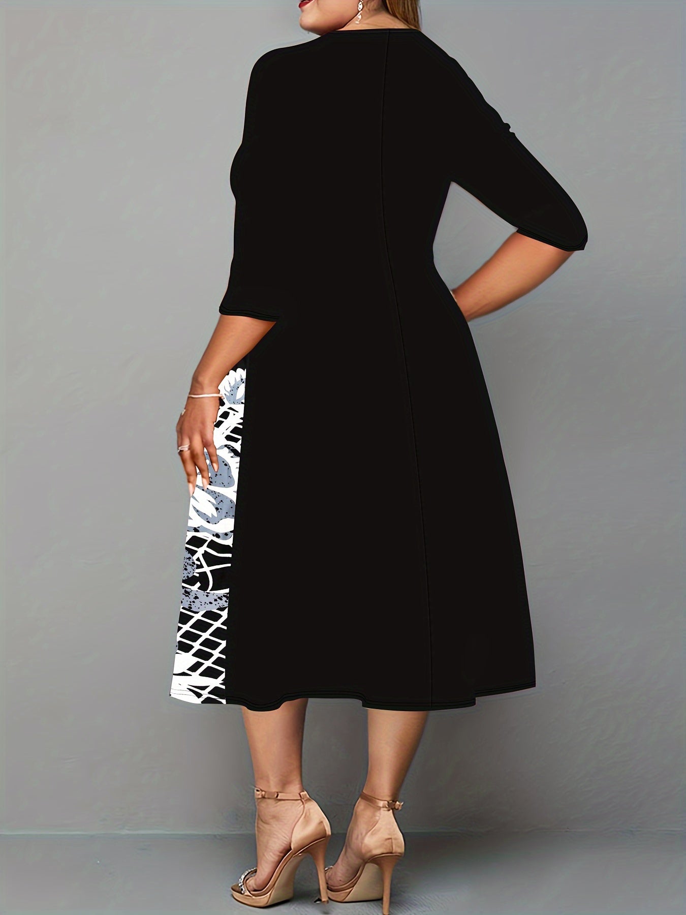 Colorblock Geometric Print Midi Dress