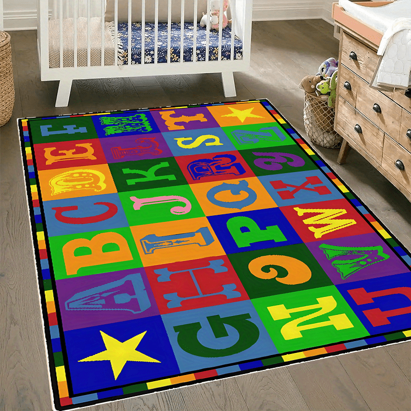 Kids Rug Numbers And Letters Area Rug for Playroom & Nursery