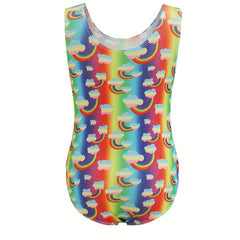 Rainbow Pattern Gymnastics Outfits Girls Stretchy Dance Suit