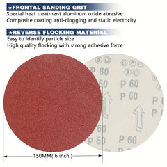 50pcs 15-24cm Hook and Loop Sanding Discs in 40-240 Grits Sandpaper for Sanders