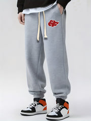 Anime Cloud Print Drawstring Sweatpants Loose Fit Pants Men Spring Autumn