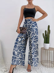 Leopard Print Wide Leg Pants High Waist Casual Elastic Women's Clothing