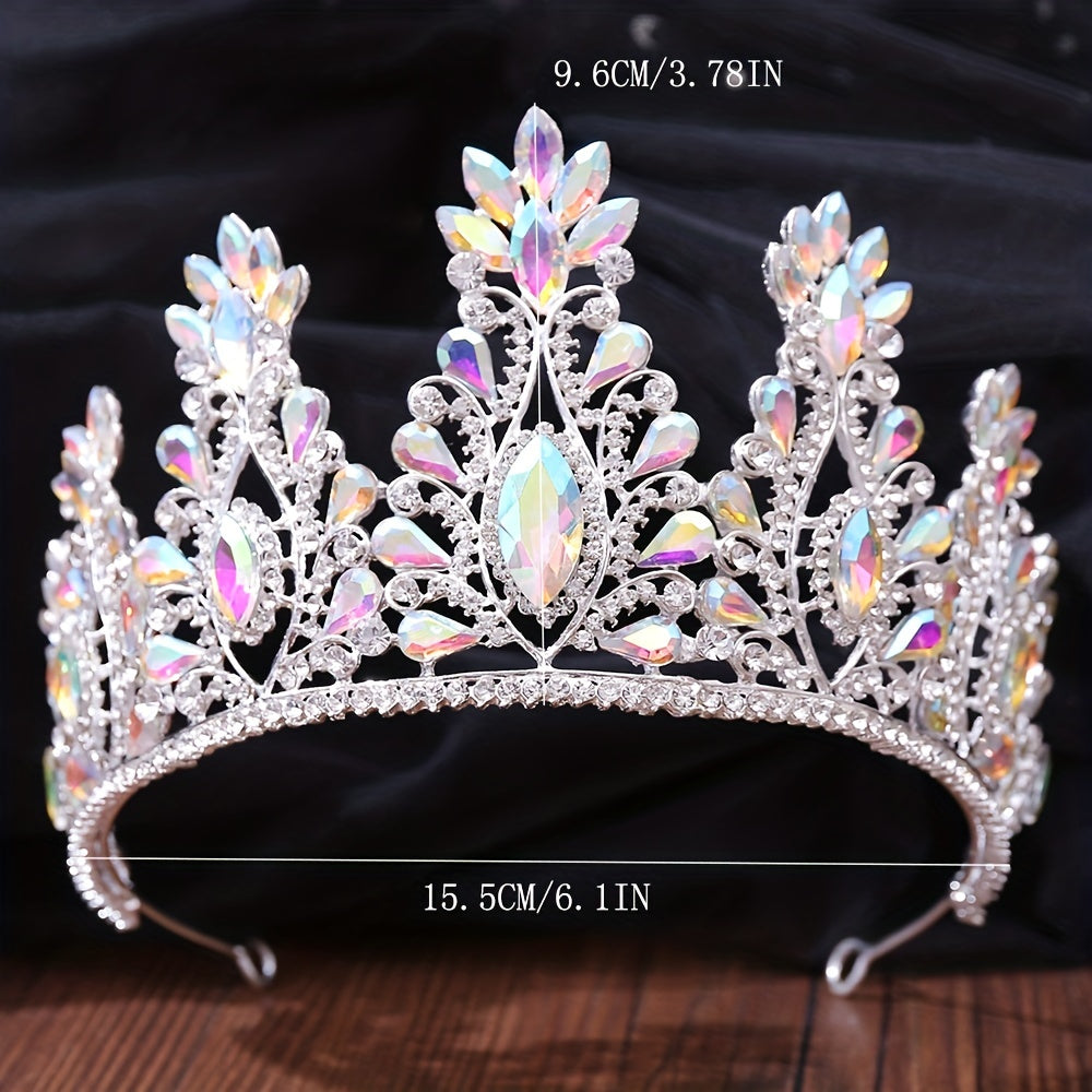3pcs Bridal Crown Necklace Earrings Set Rhinestone Crystal Queen Crown Jewelry