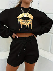 Lip Print Sweatshirt & Shorts Set