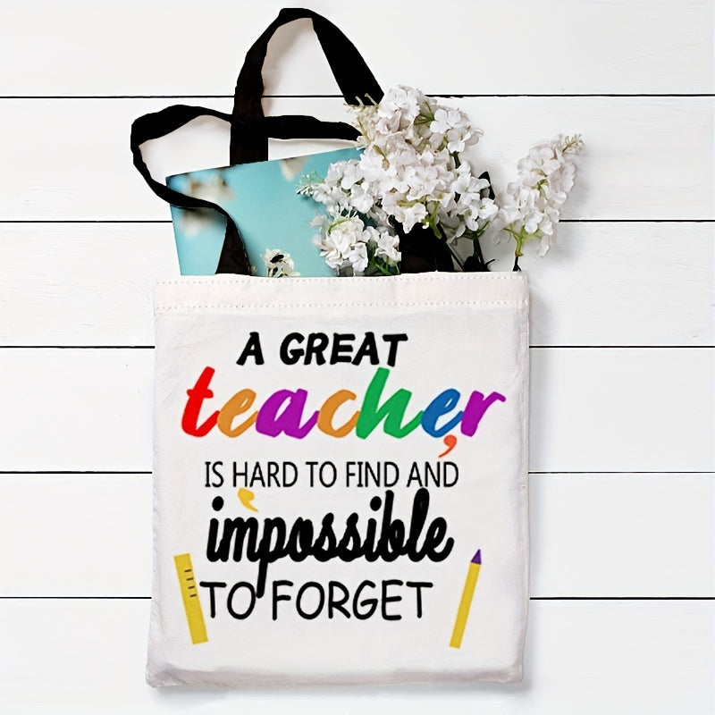 Stylish Letters Print Canvas Bag Lightweight Shoulder Bag For Teacher's