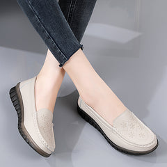 Women's Low Wedge Loafers Solid Embroidered Casual Slip On Shoes