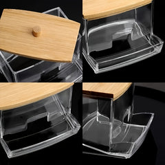 Cotton Swab Holder with Wooden Lid Bathroom Decor