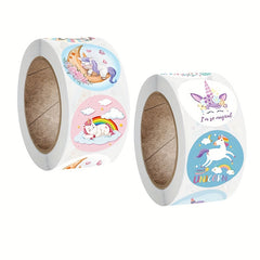 500pcs Rainbow Unicorn Flying Horse Stickers Roll, 2.1in Round Seal Gift Labels