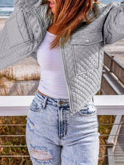 Women's Long Sleeve Zipper Button Crop Jacket Coat