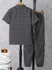 Boy's Geometric Print 2pc Shirt & Pants Set