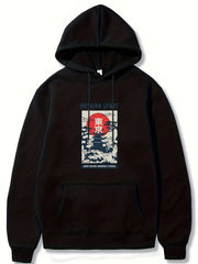 Japanese Style Print Hoodies For Men Graphic Sweatshirt With Kangaroo Pocket
