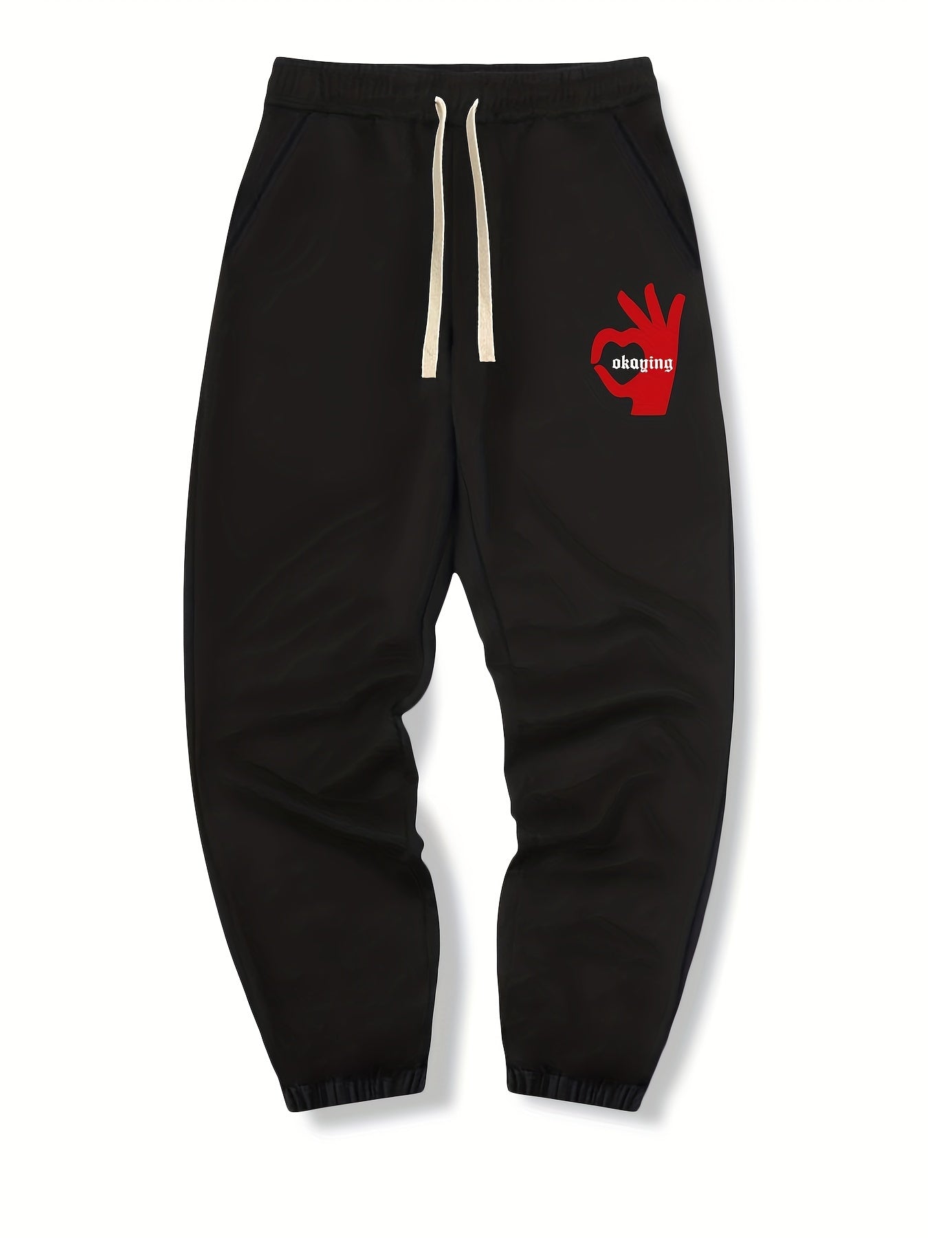 OK Gesture Print Drawstring Sweatpants Men's Casual Joggers