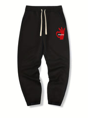 OK Gesture Print Drawstring Sweatpants Men's Casual Joggers