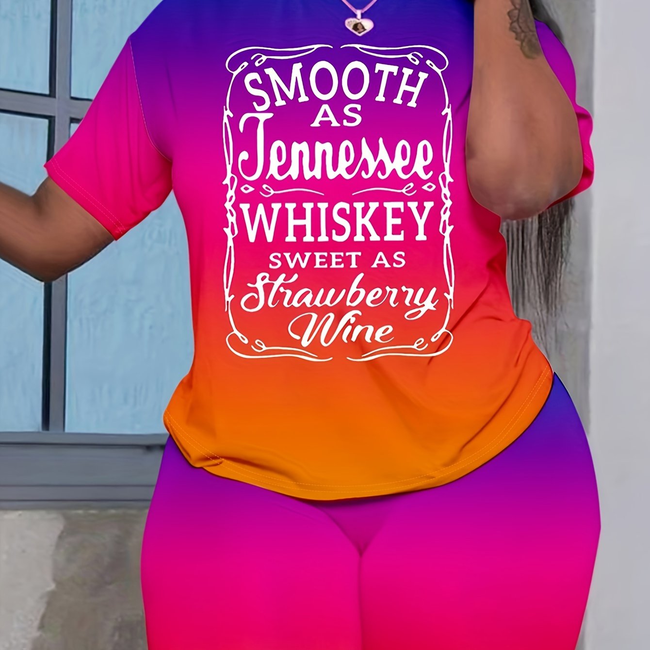 Women's Ombre & Graphic Print Tee & Shorts Set