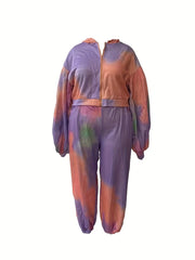 Tie Dye Zip Hoodie & Sweatpants Set Women Plus 2pcs Set
