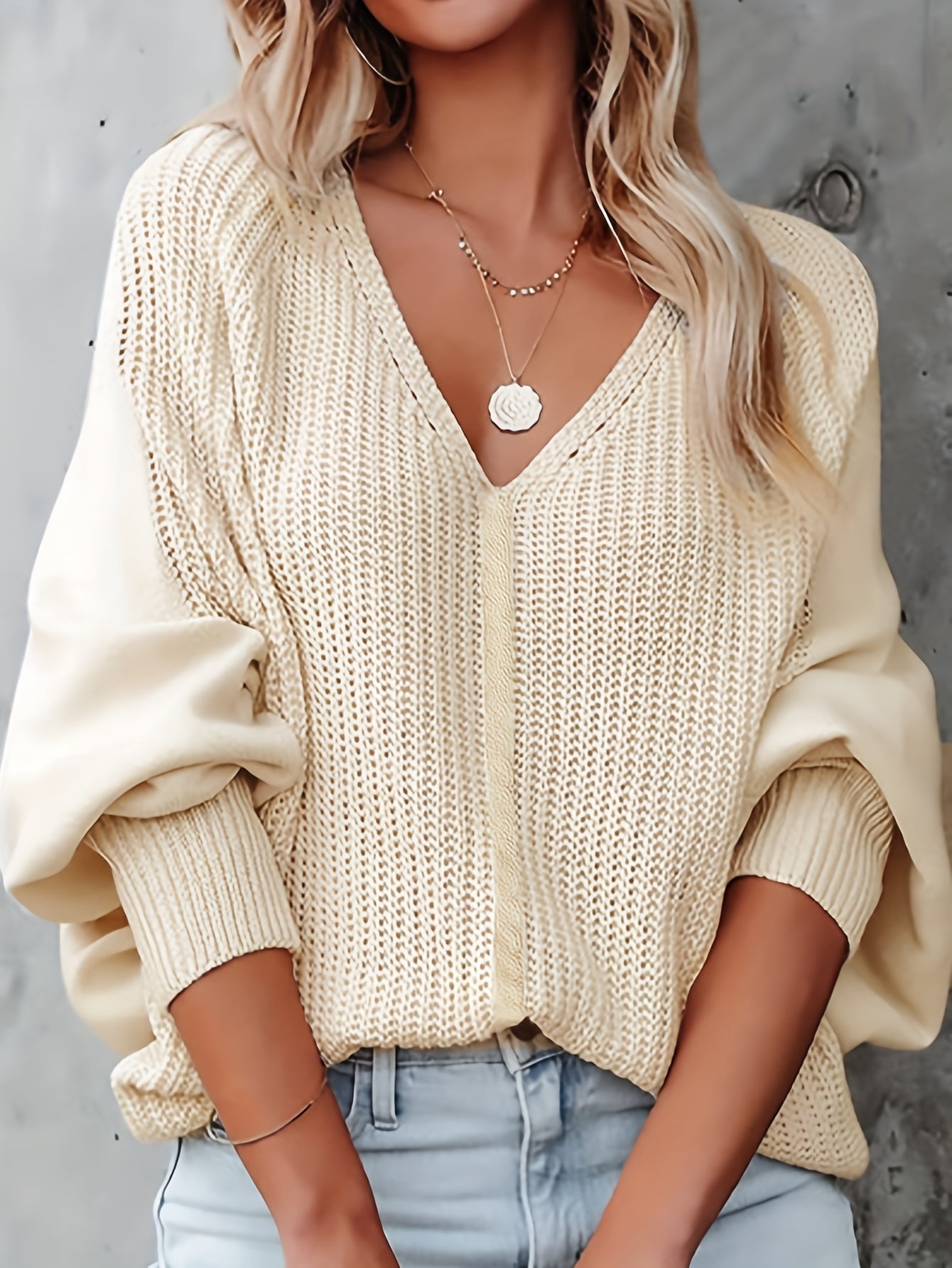 Casual Sweater V Neck Stretch