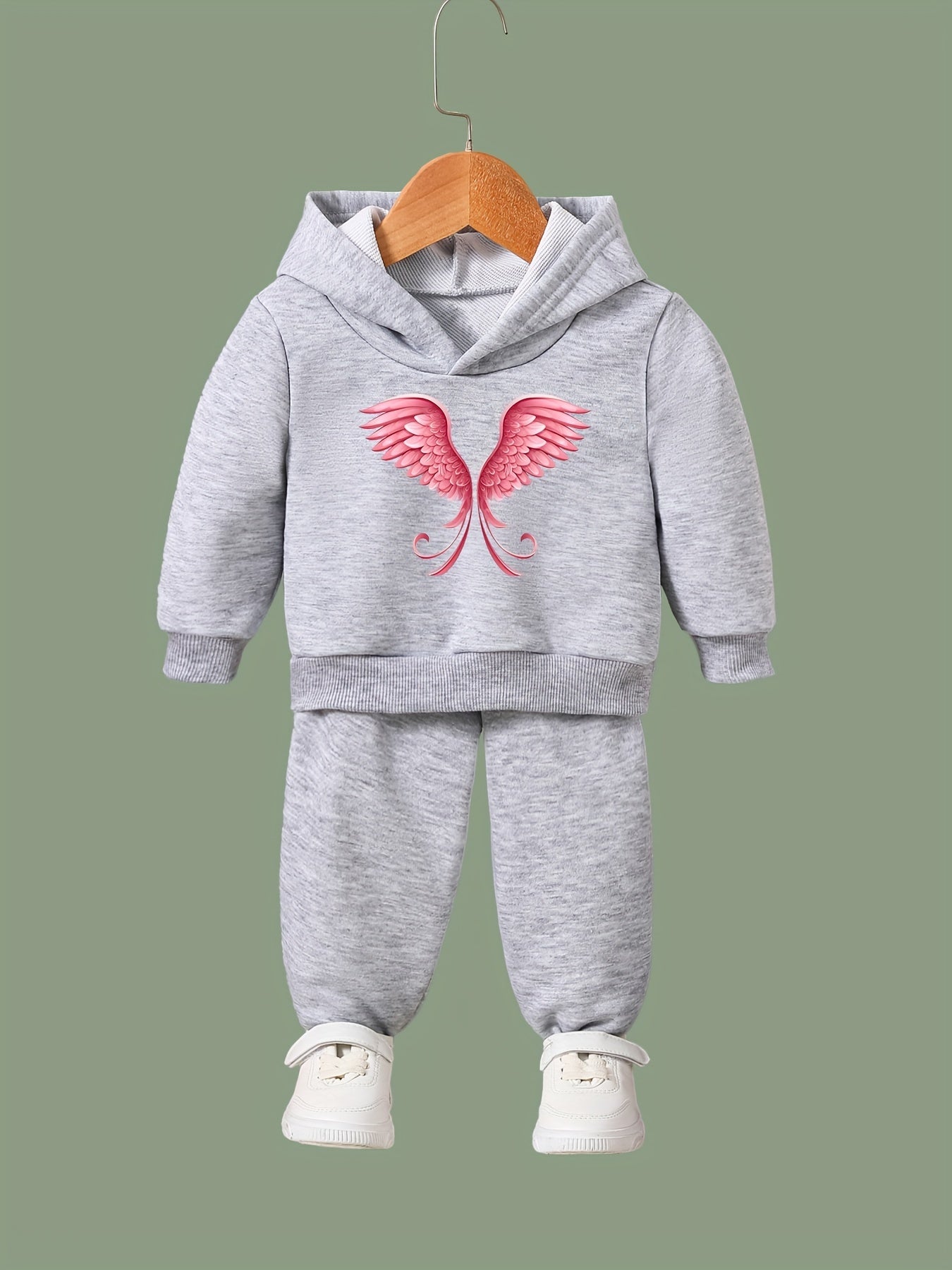 OERYUI 2pcs Sweet Wings Print Hoodies Pants Set for Spring Fall