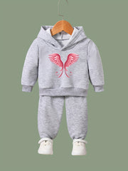 OERYUI 2pcs Sweet Wings Print Hoodies Pants Set for Spring Fall