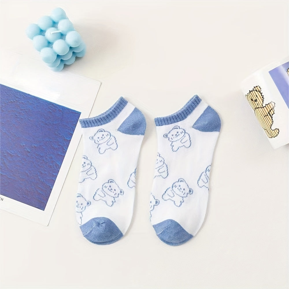 5 Pairs Cartoon Bear Print Socks Women's Stockings & Hosiery