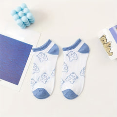 5 Pairs Cartoon Bear Print Socks Women's Stockings & Hosiery