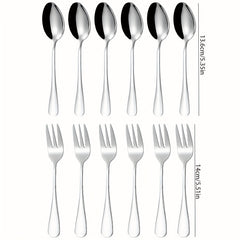 12PCS Small Appetizer Forks & Demitasse Spoons Stainless Steel Set