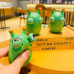 4pcs Funny Grass Worm Squeeze Toys Green Eyes Bounce Worm