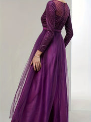Women's Plus Glitter Sequin Long Sleeve Party Dress