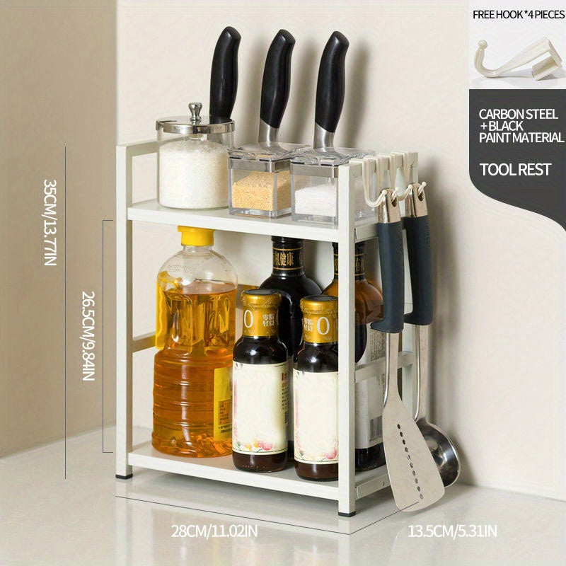 2 Tier Spice Rack Organizer with Holder and Hooks