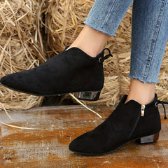 Women's Low Heel Ankle Boots Side Zipper Shoes Short Boots