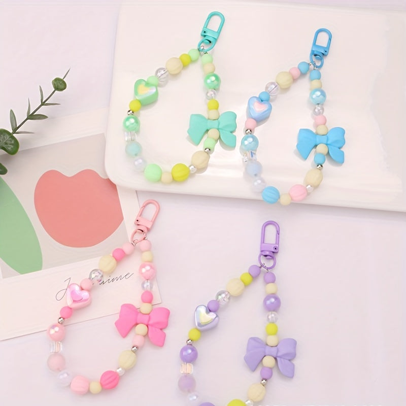 Colorful Bowknot Pendant Key Chain Heart Beaded Charm
