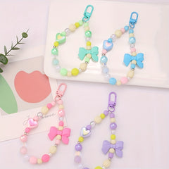 Colorful Bowknot Pendant Key Chain Heart Beaded Charm