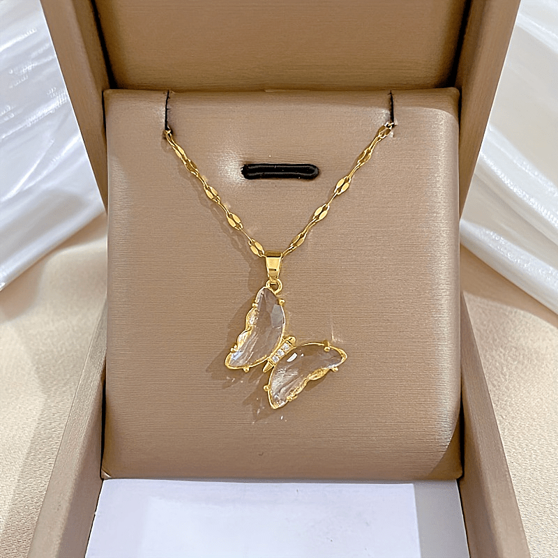 Girl Butterfly Pendant Necklace Micro Inlaid Zircon Women's Jewelry