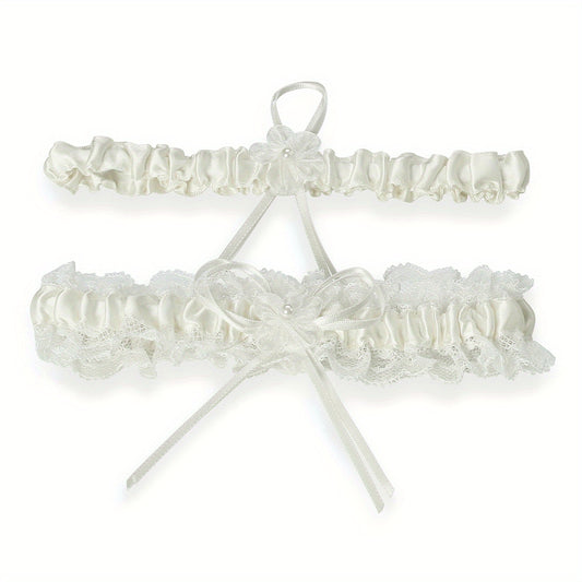 Satin Lace Bridal Garter with Ribbon Bowknot Elastic Straps