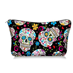 Flower Skull Zipper Storage Bag Lightweight Cosmetic Organizer