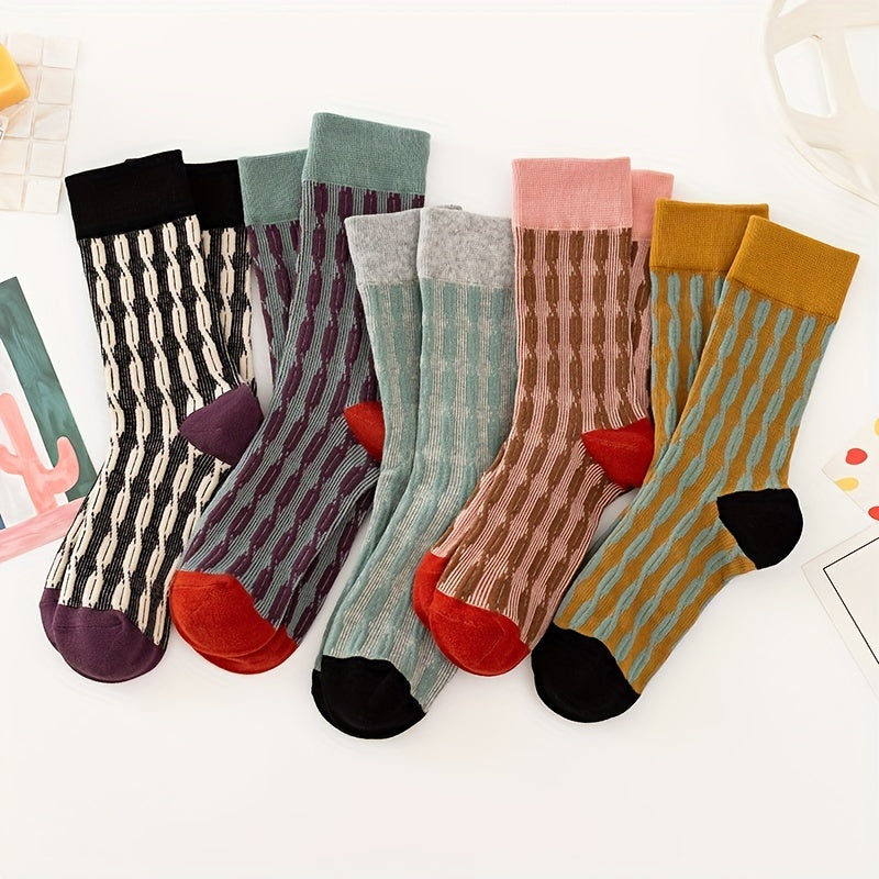 Colorblock Street Socks Retro Style Comfy Mid Tube Socks Women's