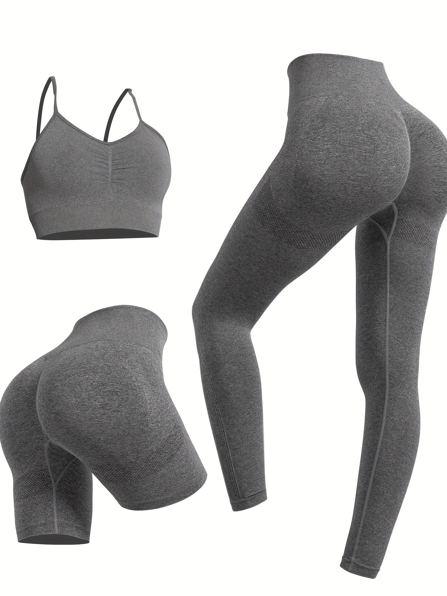 3pcs Yoga Set Sports Bra & High Waist Shorts & Leggings Suit