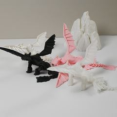 3D Printed Dragon Statue Pink Plastic Decor with Green Eyes