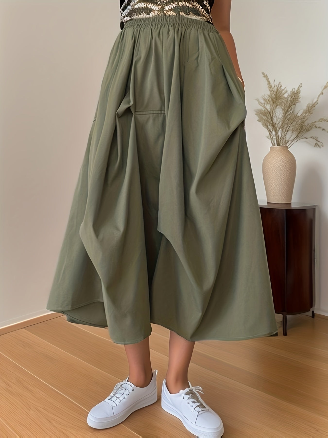 Solid Frill Elastic Waist Skirt for Spring & Summer