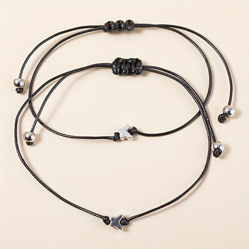 Small Butterfly PU Leather String Bracelet Set For Women