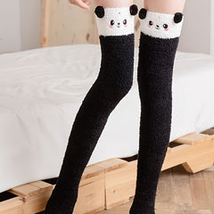 Women's Winter Fuzzy Leggings Cartoon Warm Thigh High Over Knee Socks