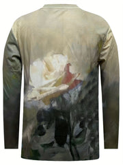 Rose Print Sweatshirt Crew Neck Long Sleeve Casual Top