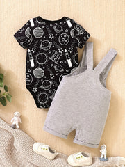 Baby Boys Planet Rocket Graphic Print Onesie & Overalls Set