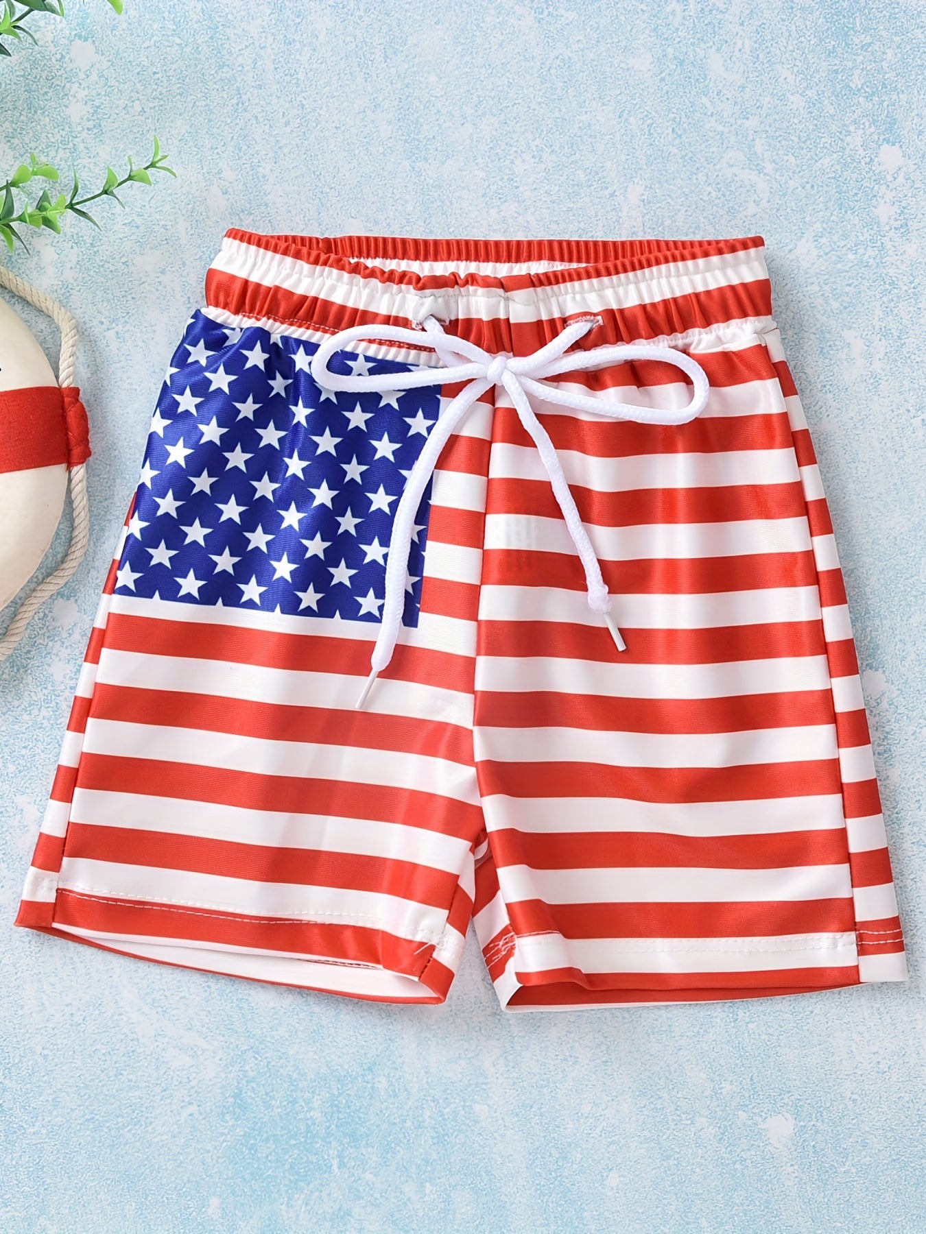 Boys Cartoon Print Drawstring Waist Shorts Swimsuit Trunk