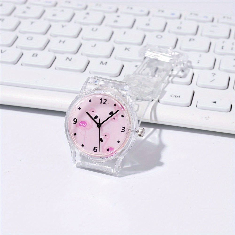 Kids Transparent Flamingo Cartoon Watch