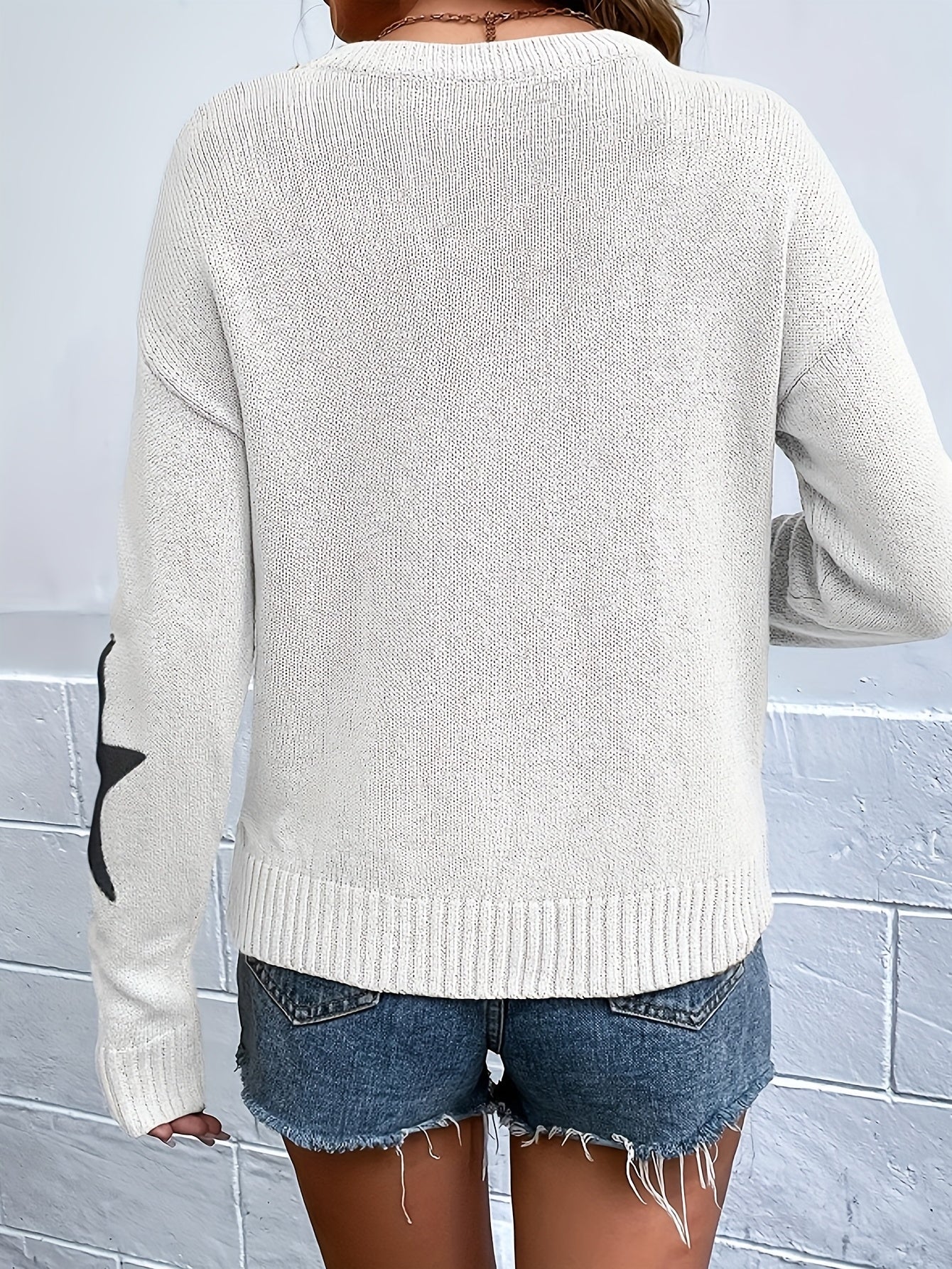 Star Pattern Crew Neck Sweater Women's Clothing
